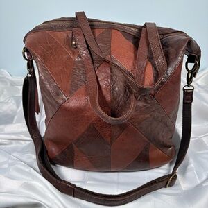 Brown Leather chevron crossbody extra large tote bag Lucky Brand